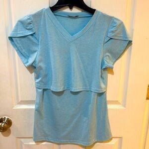 Light Blue V-Neck Women's Top Ruffle Sleeve NWOT! Cottagecore Romantic Soft girl